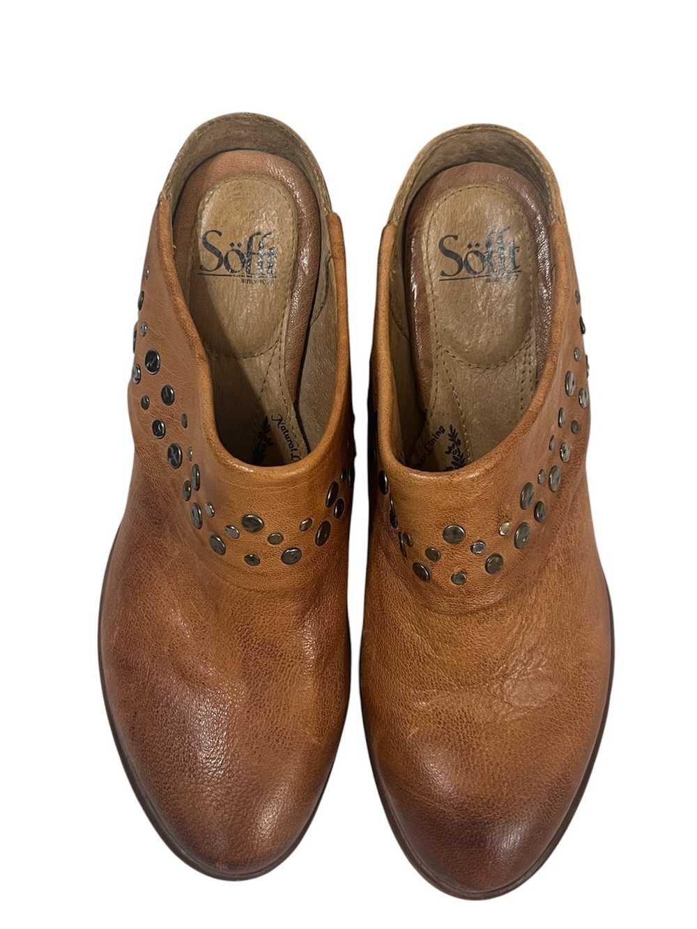 Sofft Gila Studded Stack Heel Distressed Leather Mules Warm Chestnut Brown Sz 10 - Picture 3 of 9